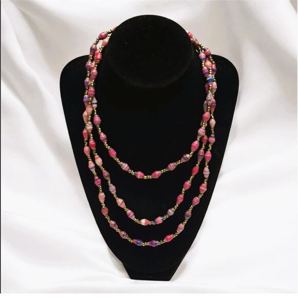 Vintage African Handcrafted, Paperbead Necklace w/Small Gold Bead Accents - Picture 1 of 5